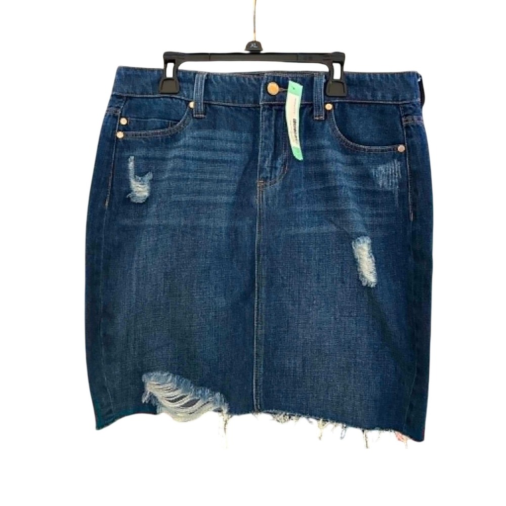 Liverpool Denim Skirt Womens 4/27 Blue Distressed Raw Hem Y2K Casual